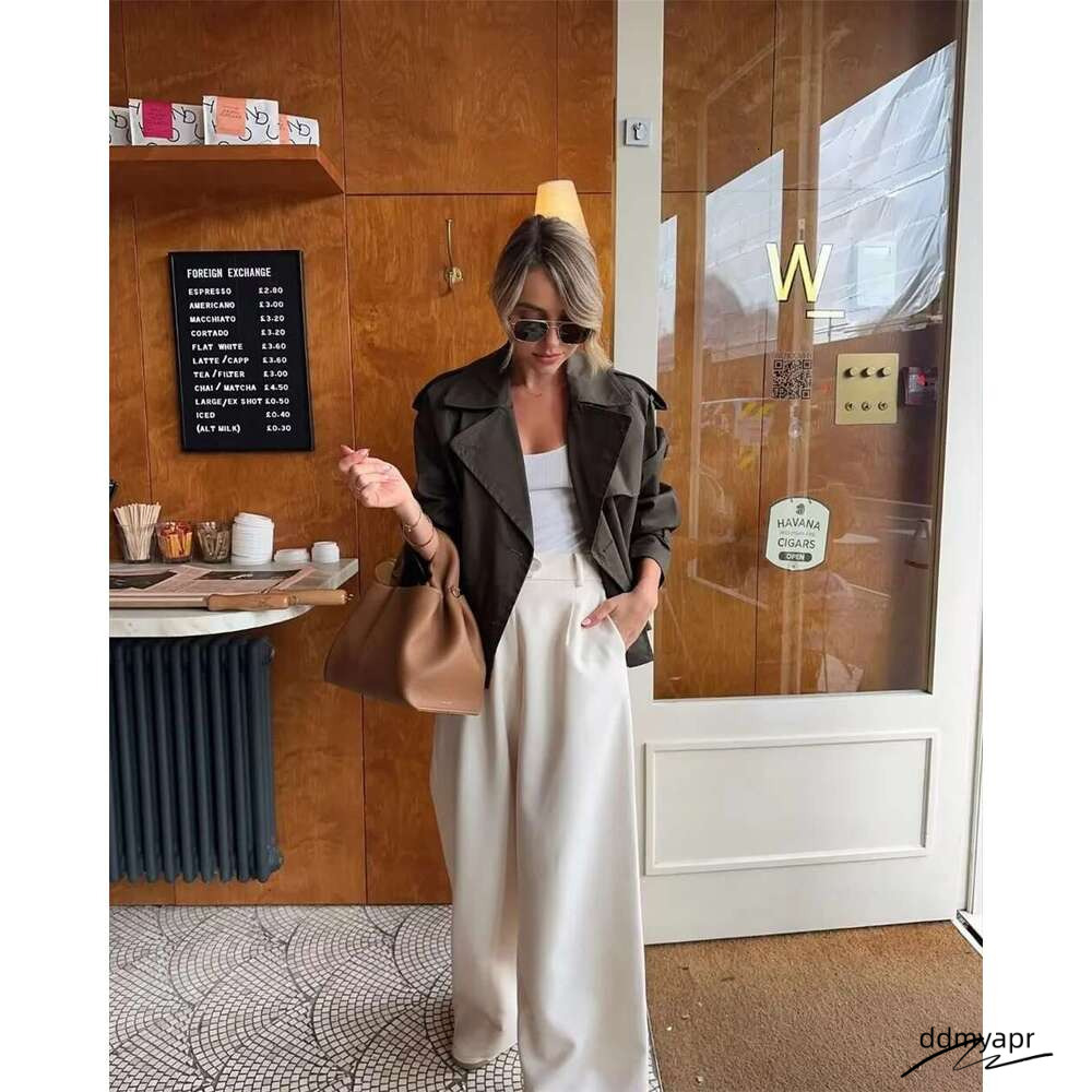 Designer Clothes Ladies Vintage ddmyday Cropped Trench Spring Autumn Jacket Women Streetwear Double Breasted Long Sleeve Top Female Chic Coat Outfits 