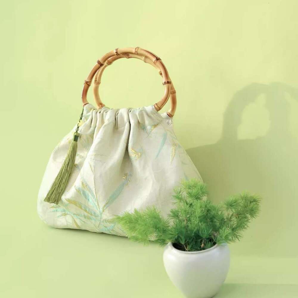 Natural and Blue | Spring Trace New Chinese Jacquard Bamboo Handle Handmade National Style Cheongsam Bag