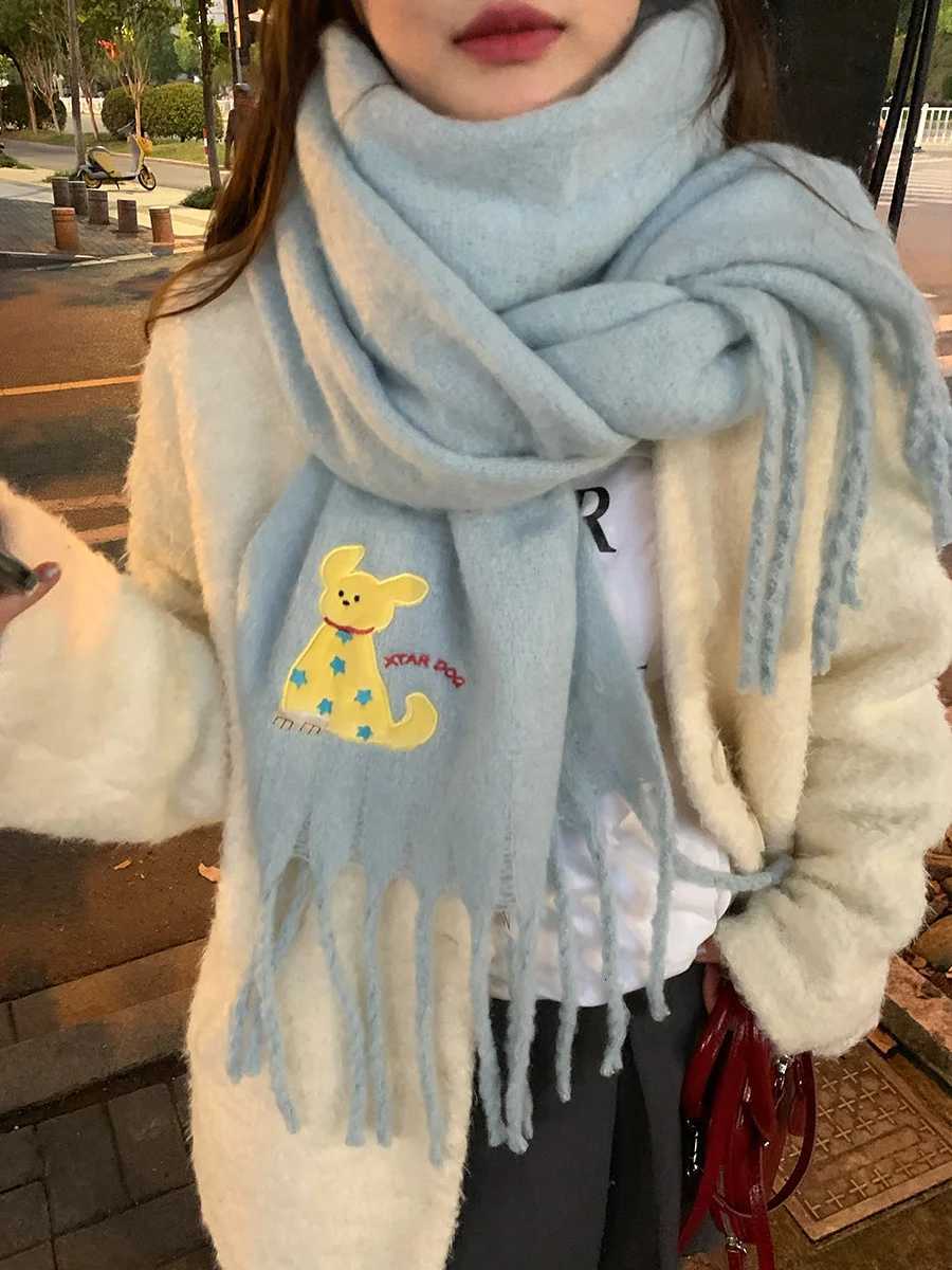 Janese Style Scarf Vintage Cartoon Cute Puppy Knitted Autumn And Winter Womens Warm Scarf Cold Protection Student Shl ScarfXJ250905