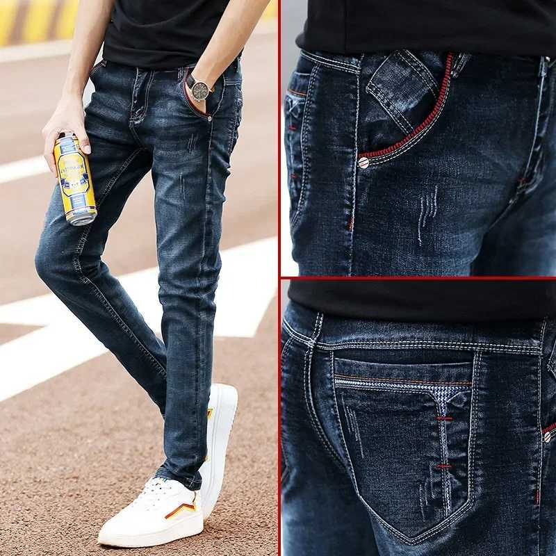 Fashion Mens Jeans Pants Stretch Dark Blue Skinny Jeans For Men Casual Slim Fit Denim Pants Korean Style Male Trousers Jeans W250905