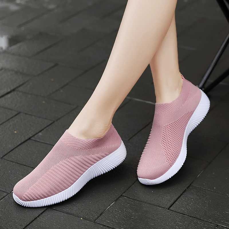 Womens Solid Color Sneakers Breathable Mesh Woven Outdoor Lightweight Low Top Walking Running Sports Socks Shoes Z250905