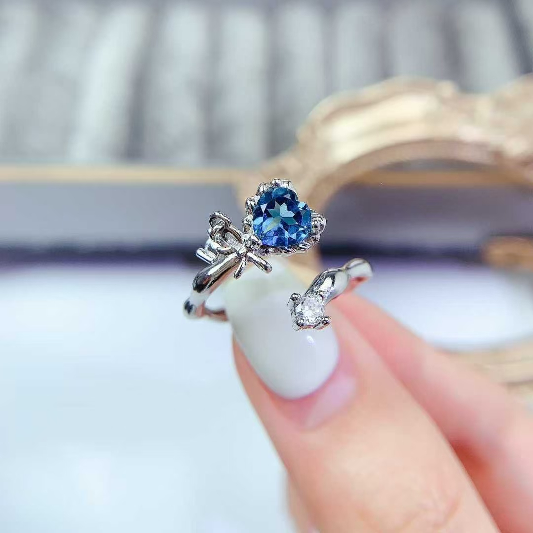 925 silver adjustable ring natural topaz ring 6mm 0.6ct heart shape topaz jewelry with certificate