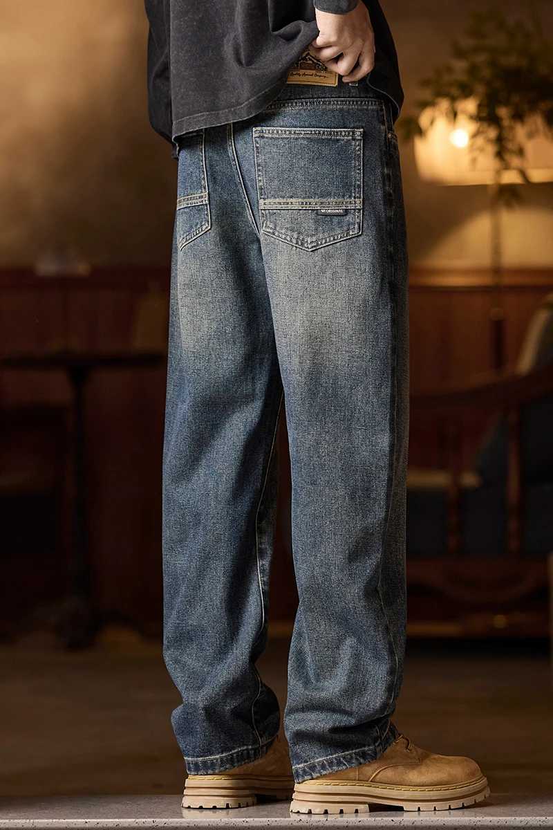 Mens Elastic Waist Jeans Relaxed Fit Mens Blue Jeans with Elastic Waist with Zipper and Button W250905