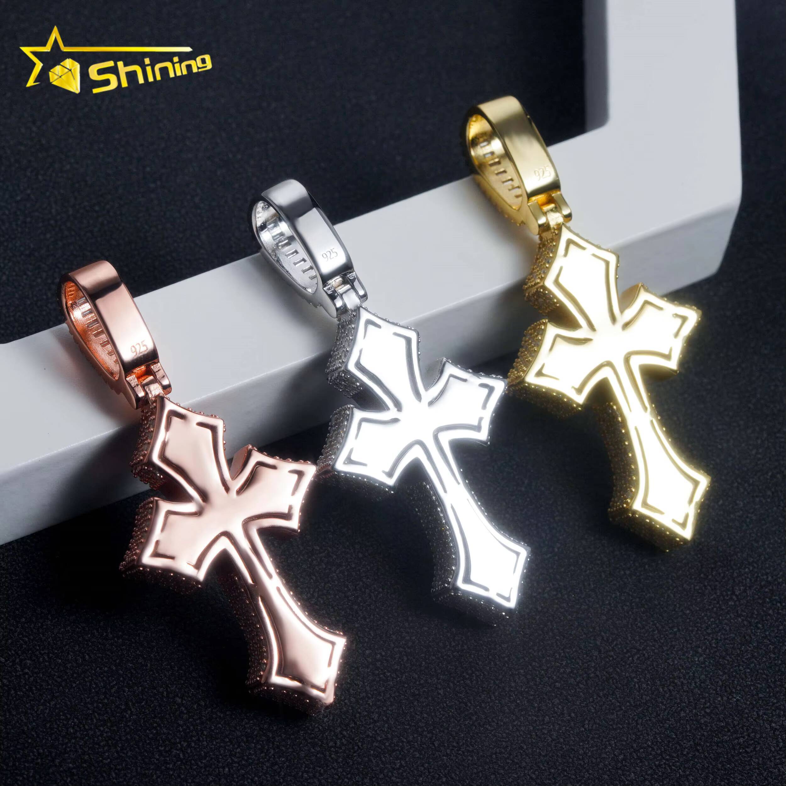 USA Local Stock Fast Shipping Iced Out Cross Moissanite Pendant Men Hip Hop 925 Silver Gold Plated VVS Moissanite Charms Pendant