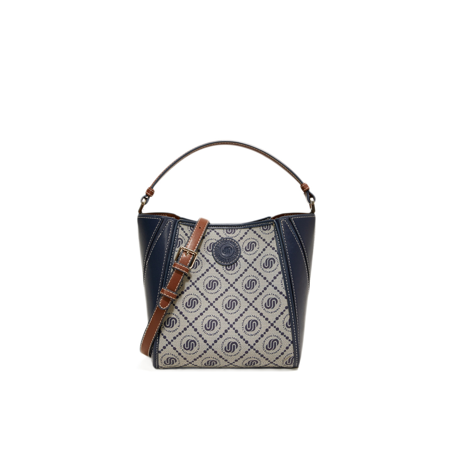 2025 New Fashionable Retro Bucket Bag Color Block Printed Crossbody Bag Designer Women's Handbag