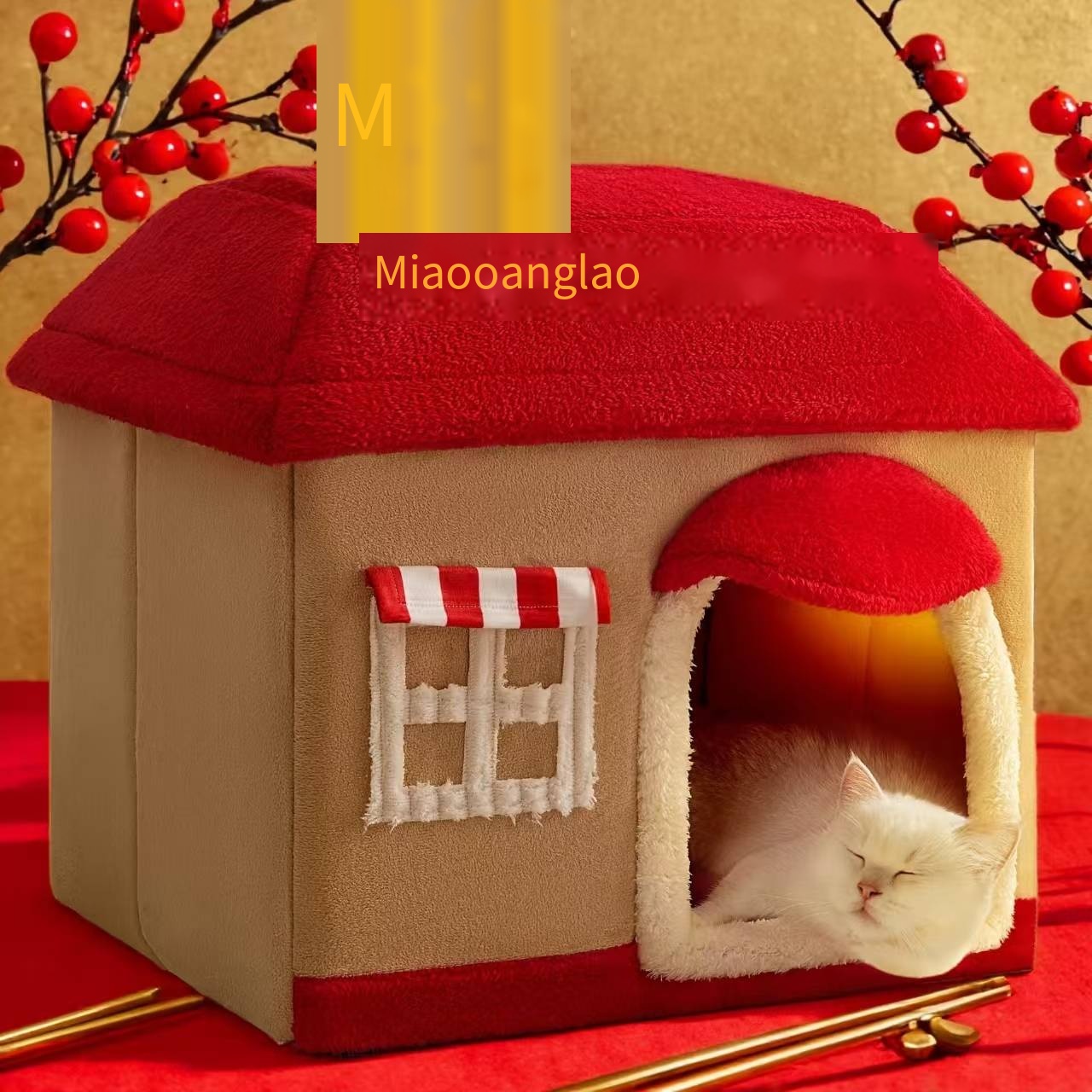 Cat villa ssemi-closed removable and washable winter warm villa kennel pet tent cat house cute wind