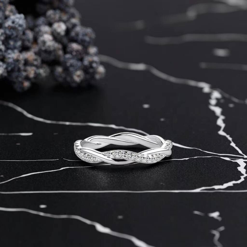 925 Silver 13mm Round Cut D Color Moissanite Wedding Twist Shank Band Ring for Women Full Eternity Design Promise Jewelry