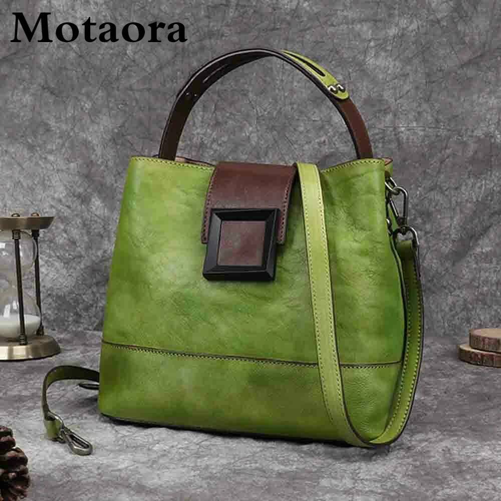 MOTAORA Women's Vintage Bucket Genuine Top-Grain Leather Handmade Purse Designer Casual Office Travel Shoulder Bag