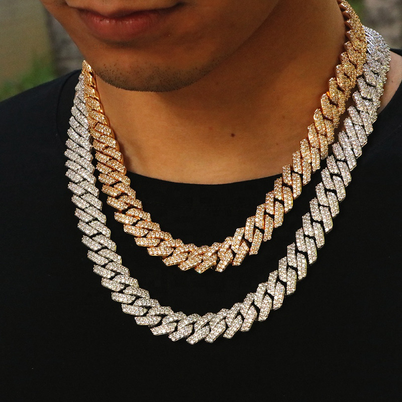 GZYS JEWELRY Wholesale Hip Hop Jewelry Gold Diamond 12mm Iced Out Moissanite Cuban Link Prong Chain Necklace Men Women
