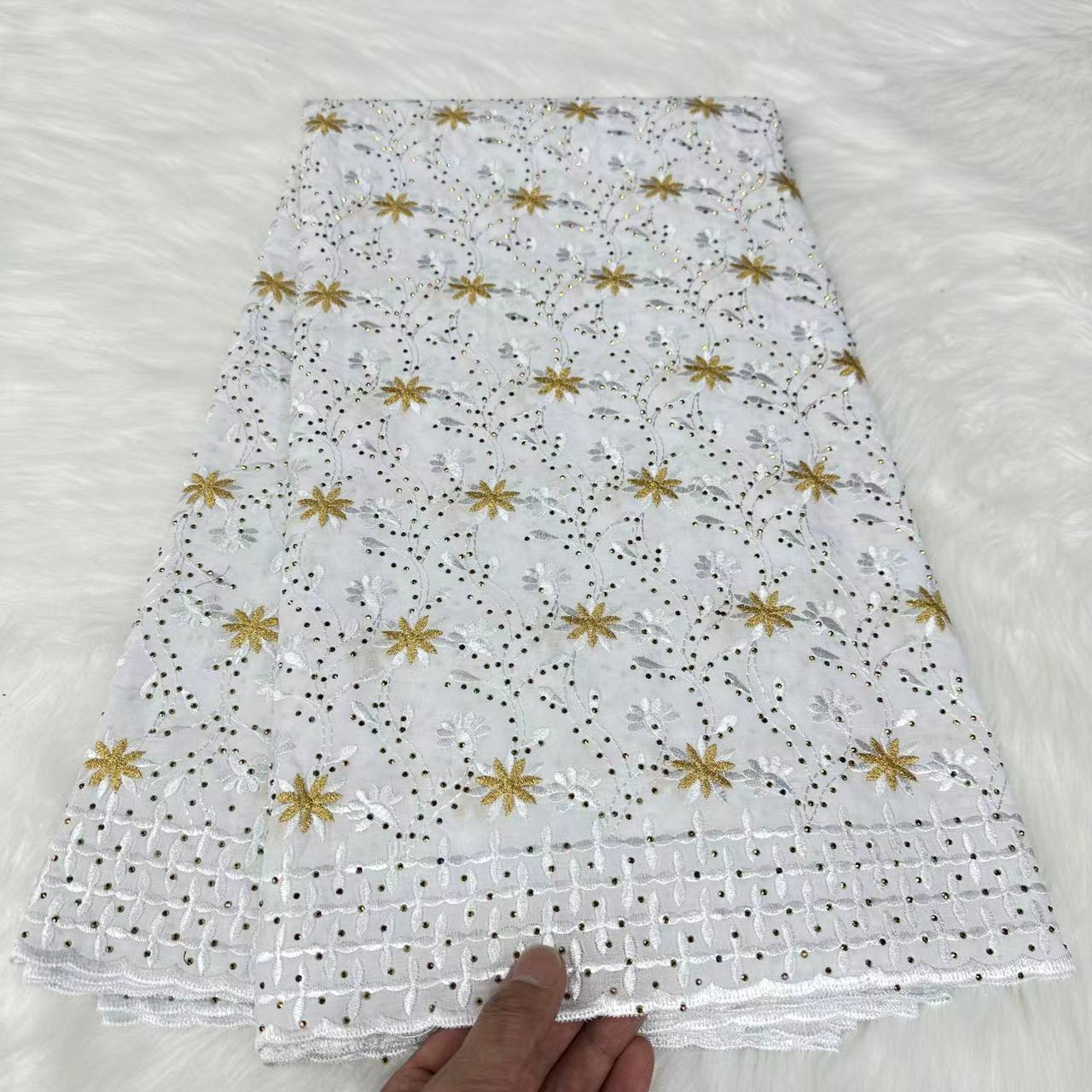 Blue Cotton Lace Fabric African Retro Cotton Fabric 2024 High Quality Embroidery Pattern for Sewing Party Gown Materials 5yards