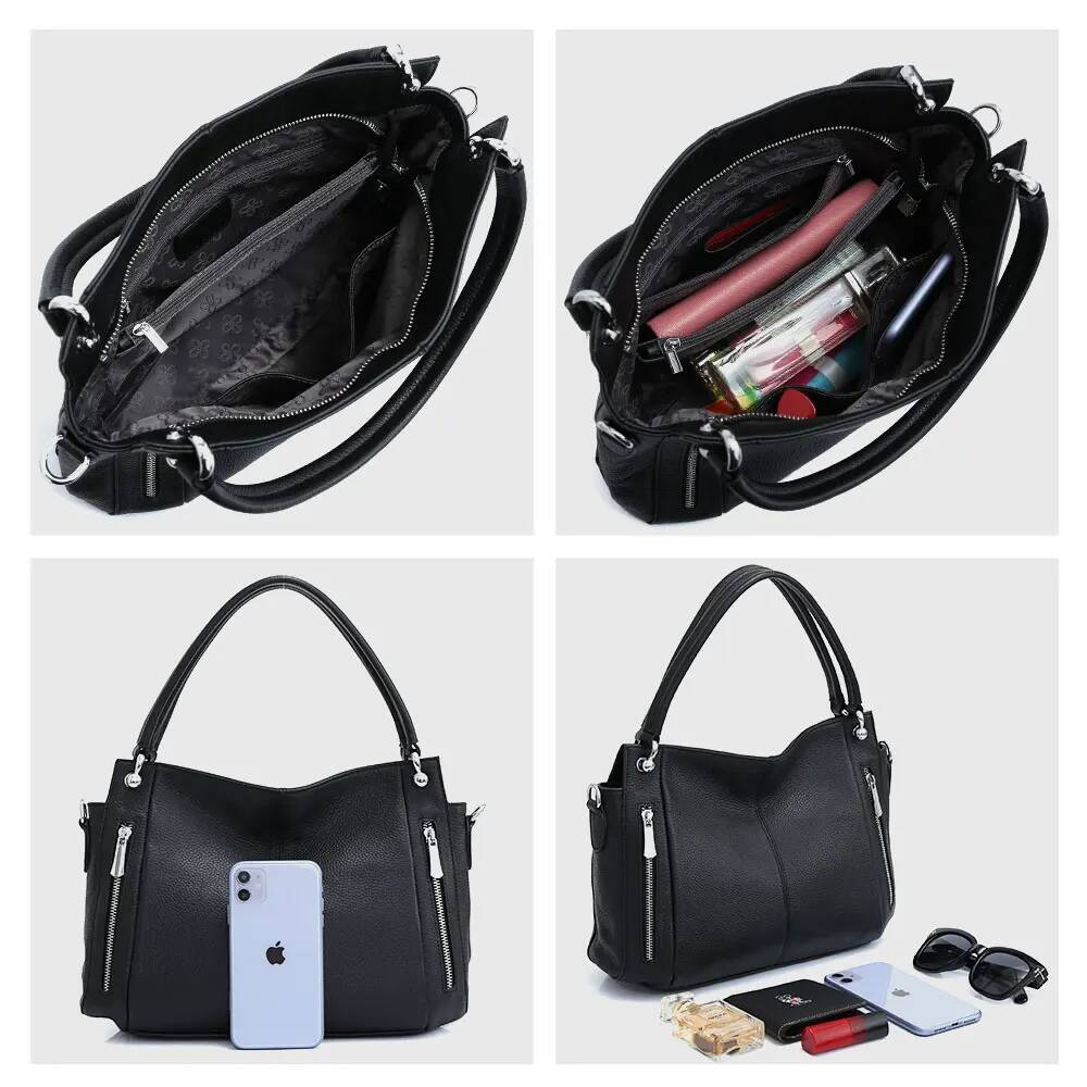 Zency 100% Genuine Leather Handbag Female Classic Simple Vintage Women Shopper Tote Lady Shoulder Bag Commuter Casual Crossbody