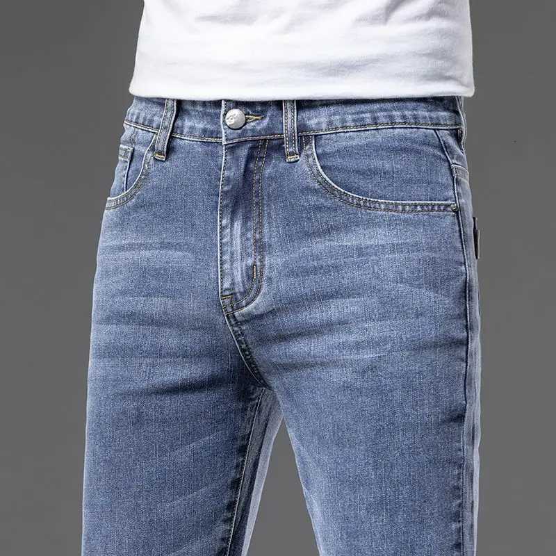 Regular Fit Thin Jeans Soft Elastic Cotton Lyocell Washed Denim Pants Fashion Blue Gray Business Straight Trousers W250905