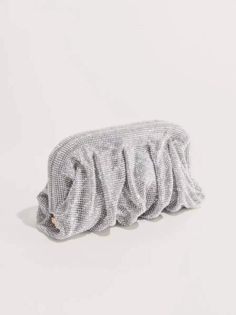 Shiny Sier Rhinestone Clutch Bags Women 2023 Designer Trending Boutique Folds Crystal Purses and Handbags Wedding Party