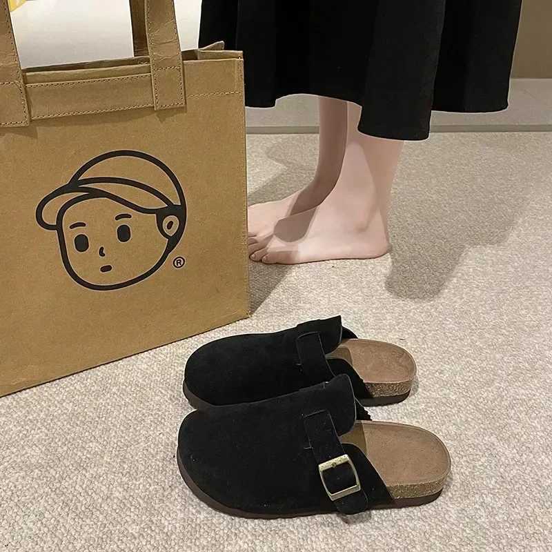Womens Cork Clogs Shoes Flat Closed Toe Thick Soled Slippers for Women Outdoor Casual Womens Flat Slippers Zapatos De Mujer W250905