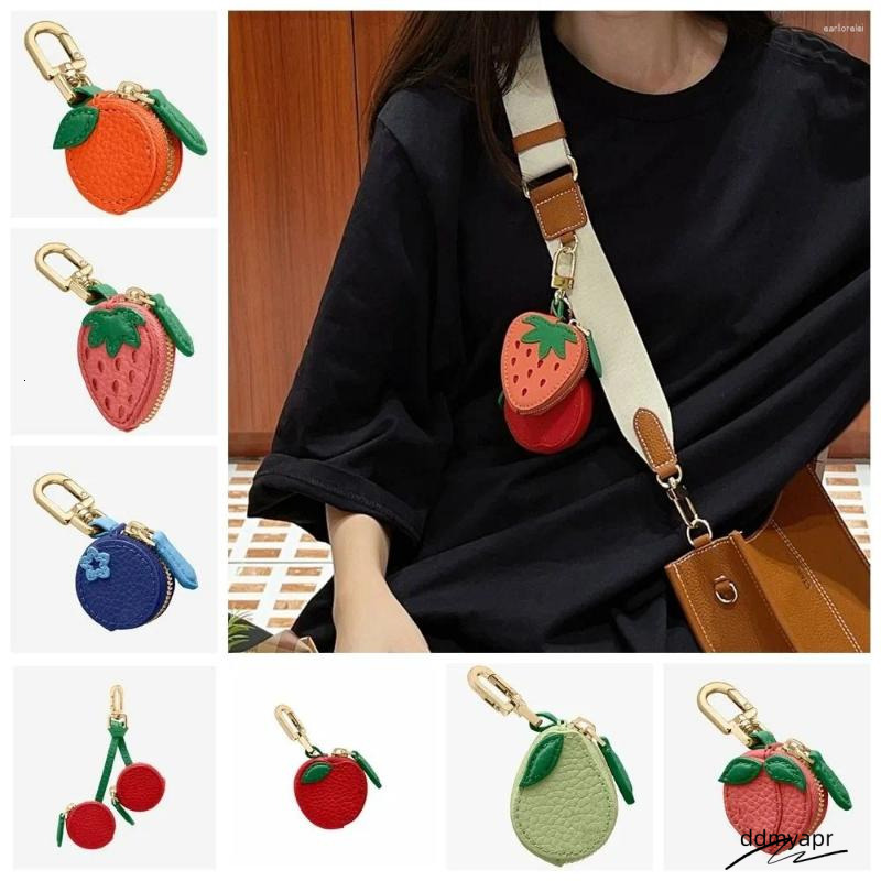 Keychains Portable Cherry Ddmydec Fruit Shape Coin Purse Cute Strawberry PU Leather Pendant Wallet Bag Earphone Outdoor Ddmydec