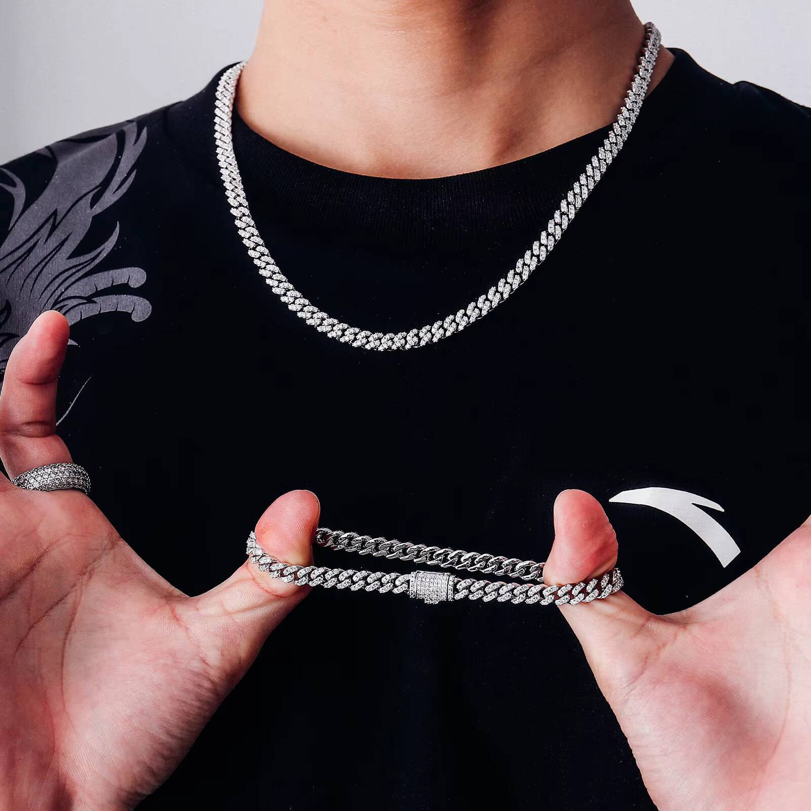 6mm 8mm 1618202224inch Fine Jewelry Necklaces Hip Hop Single Row Moissanite Chains 925 Silver Cuban Link Chain