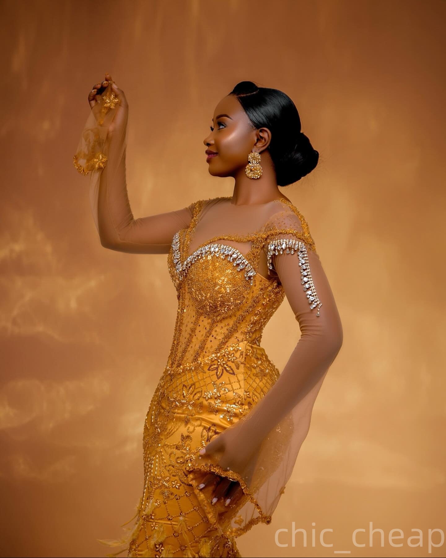Aso Ebi Mermaid Yellow Prom Dresses 2025 Crystals Beaded Feaher Lace Evening Formal Party Second Birthday Engagement Gowns Plus Size Dress For Special