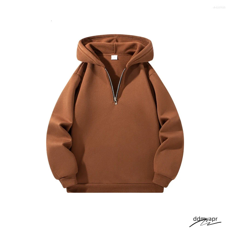 Cotton Men's Hoodies Half Zipper Hooded Solid Color Long Sleeve Sweatshirts Autumn Loose Sport Warm Sweats Ddmydec Fashion Casual Pullover