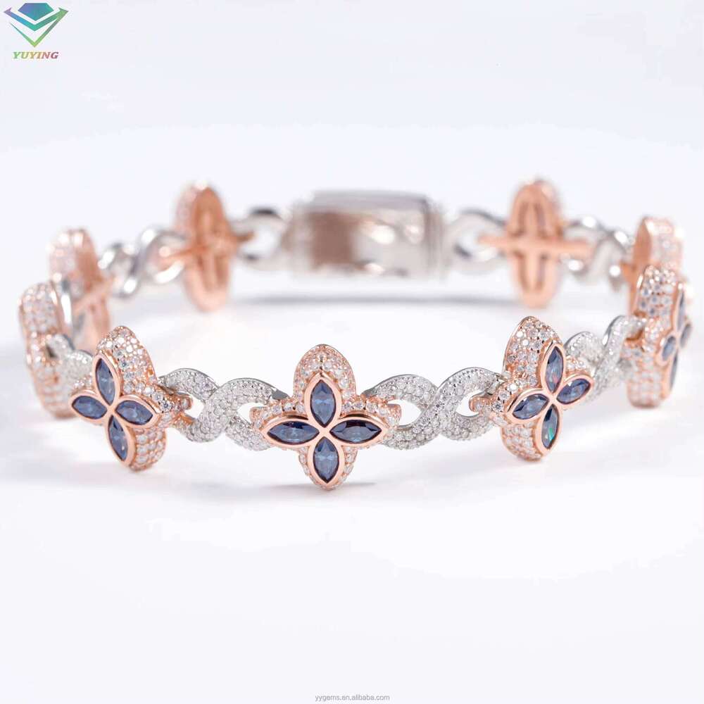 Jewelry S Sterling Sier Gold Clover Pink Green Blue Dia Cuban Hip Hop Moissanite Bracelet with GRA Certificate