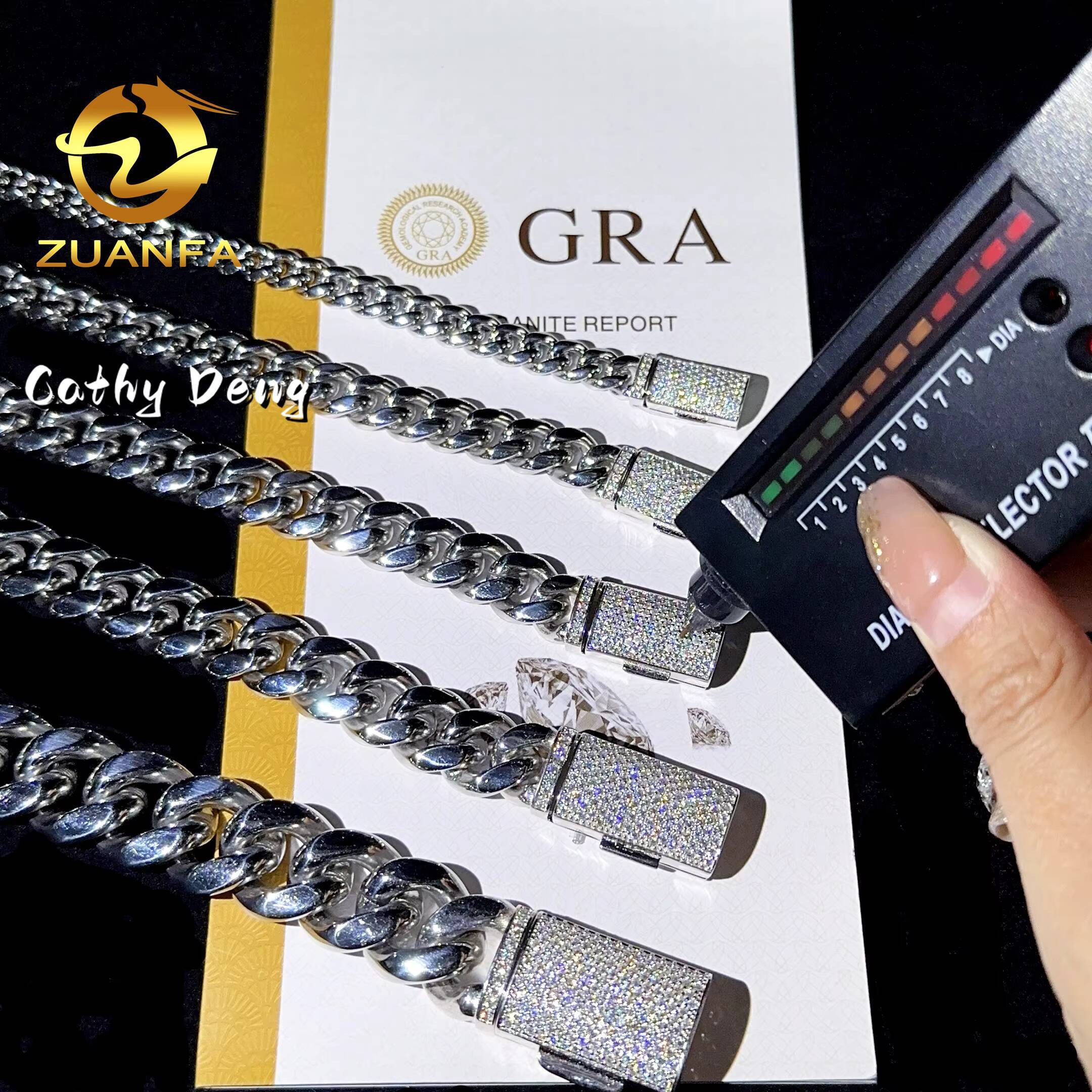 Instock Hip Hop 8mm 10mm 12mm 14mm 18mm 316LStainless Steel Cuban Chain With 925 Silver Moissanite Clasp Cuban Necklace Bracelet