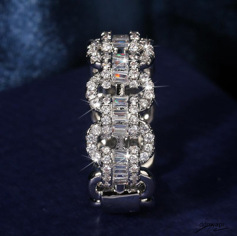 Brand New Vintage Jewelry Unique Fashion Real Sterling Sier Princess Cut White Ddmydec Topaz CZ Dia Women Wedding Chain Ring Gift Ddmydec Ddmydec Ddmy