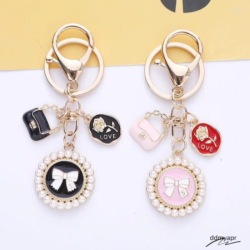 Keychains Bohemian Pearl Bow Rose Charm Keychain Jewelry For Women Trendy Tulip Love Letter Pendant Car Bag Ddmydec Keyring Accessories Ddmydec Ddmyde