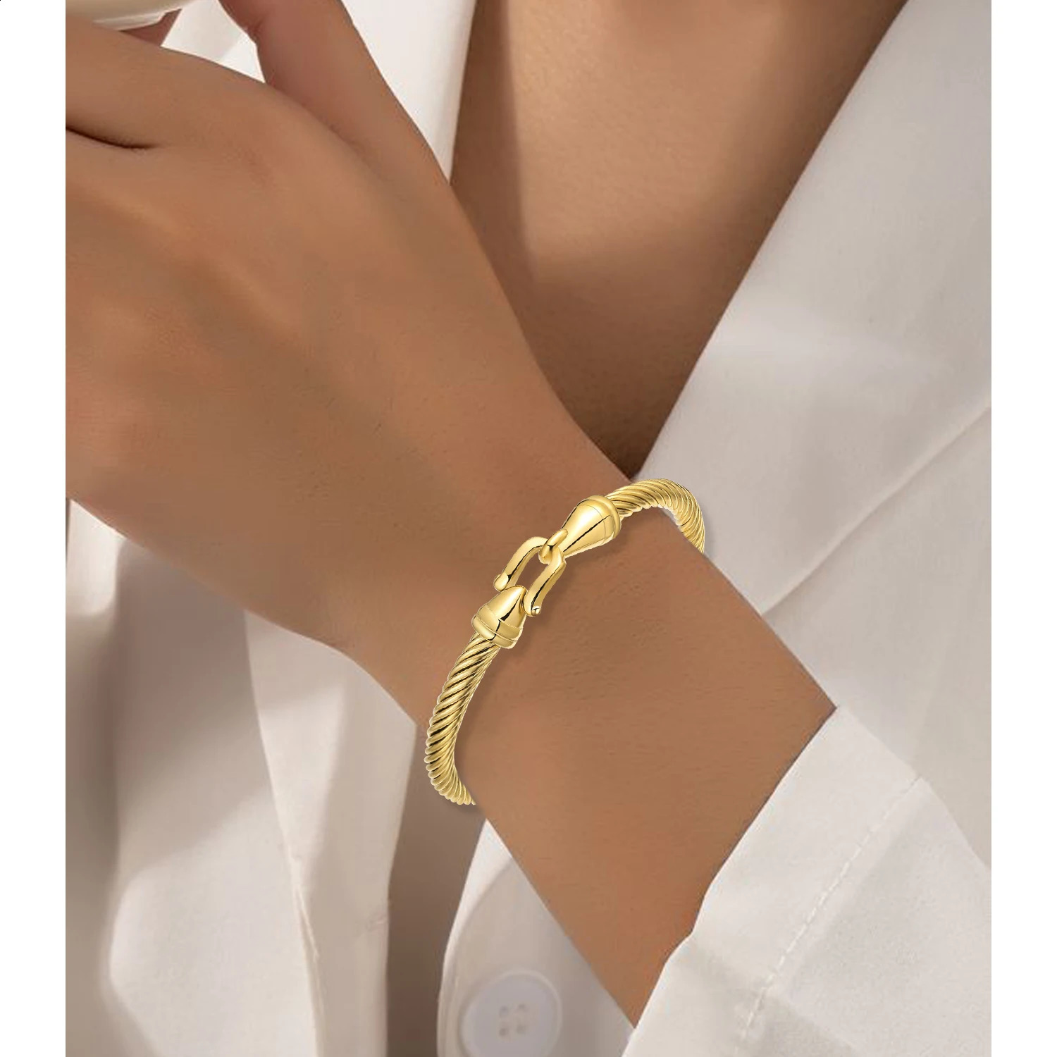 Stainless Steel Twisted Cable Wire Bracelets with Hook Clasp Stylish Roman Digital Bangle Bracelet for Women Girls 250905