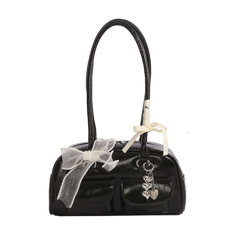 DHEssentials 2025 Korean Influencer Bowling Bag - Large Capacity Underarm Crossbody Boston Bag with Scarf Charm