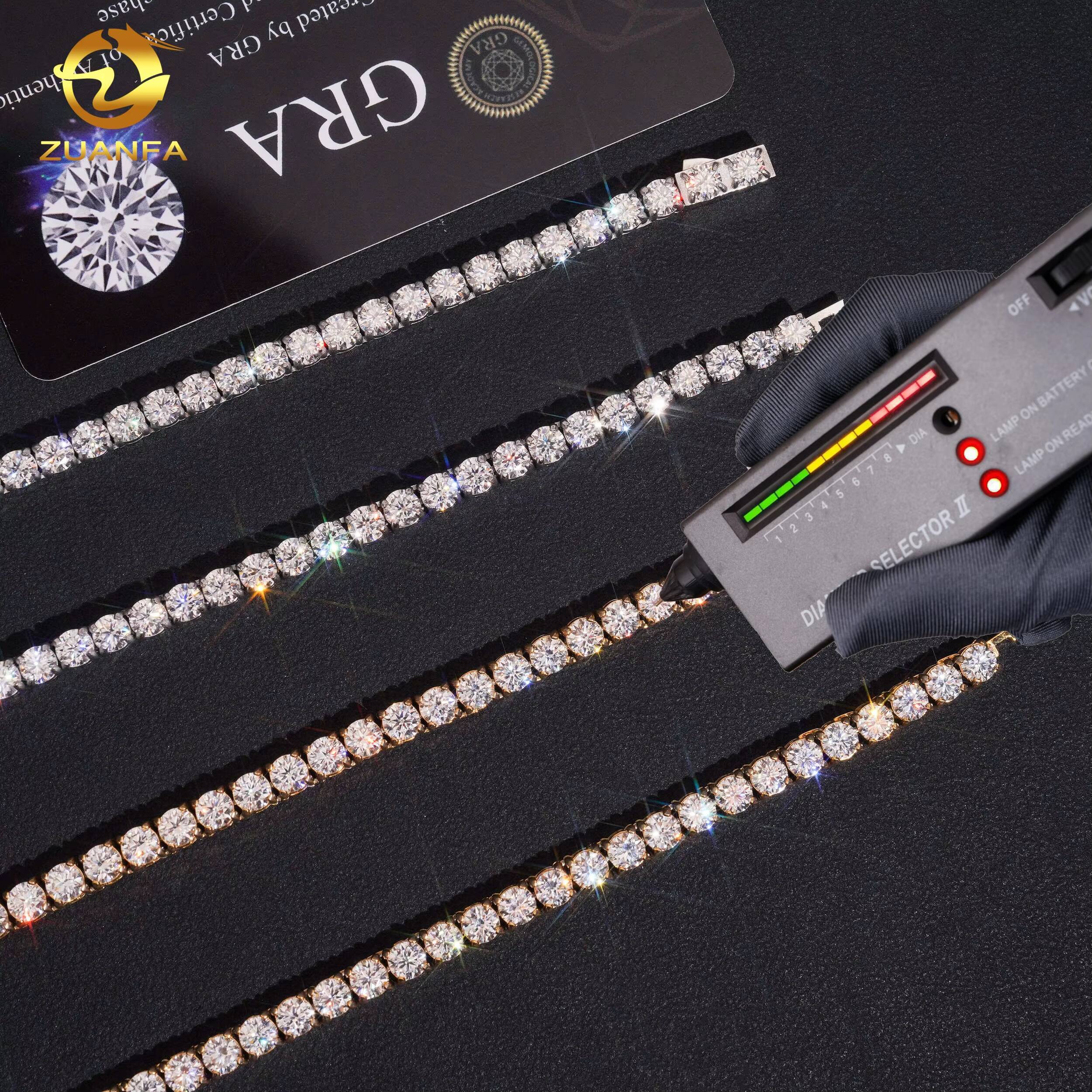 High Quality VVS Moissanite Necklace 4mm Bracelet Hip Hop Moissanite Jewelry Iced Out Diamond 316L Stainless Steel Tennis Chain