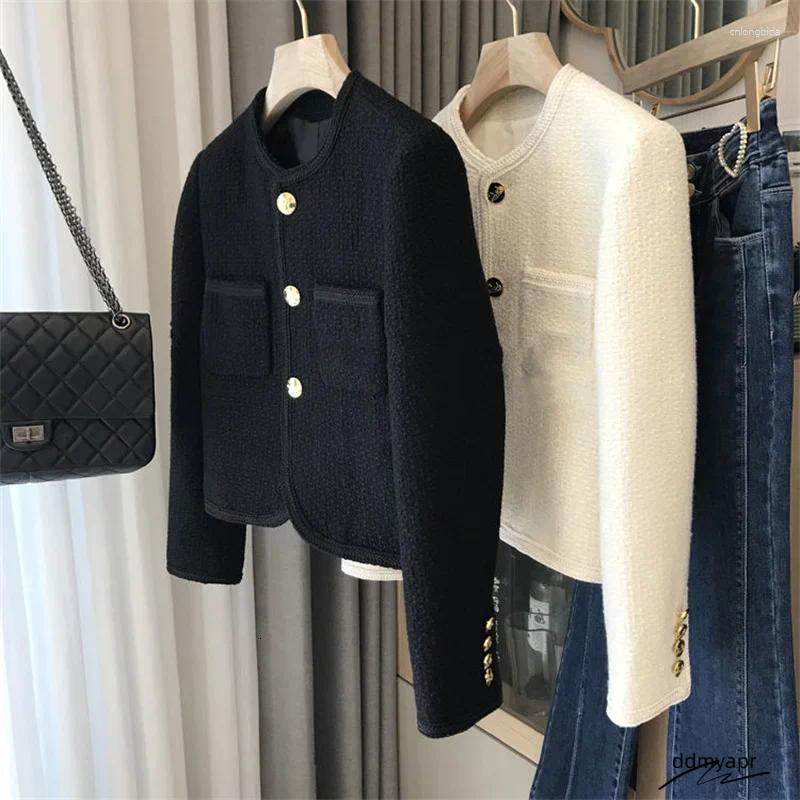 Women's Jackets Women Jacket Woman Clothing Spring And Autumn Black Fragrance Single-Breasted Ddmydec Round Neck Short Ddmydec Ddmydec Ddmydec Dd
