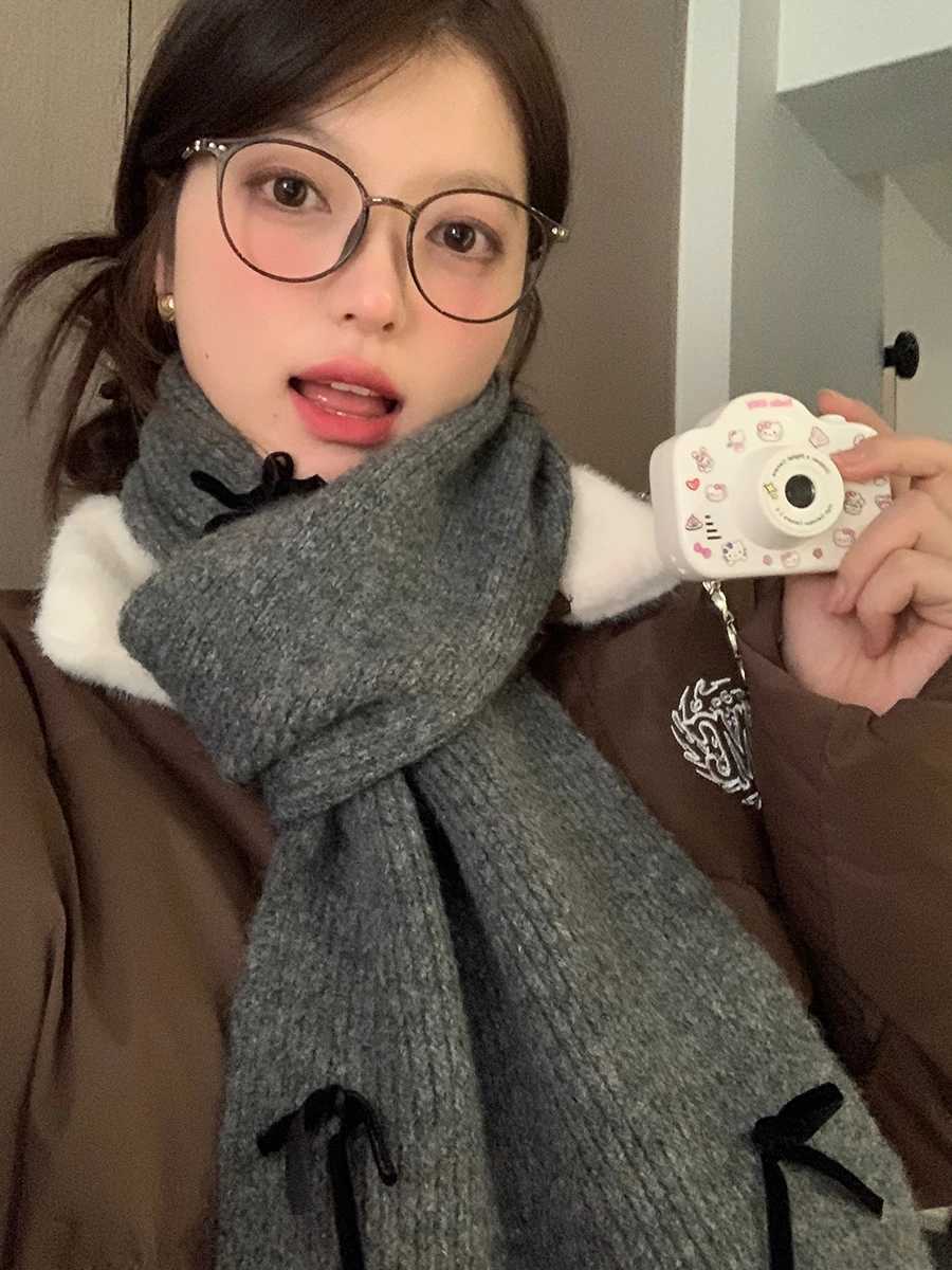 Fashionable Gray Bowknot Womens Scarf Made Of Woolen Fabric For Autumn And WinterXJ250905