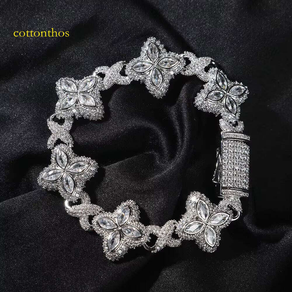 Iced Out Jewelry Hip Hop Colorful Infinity Link Cuban Chain VVS Moissanite Dia Clover Bracelet for Men&Women