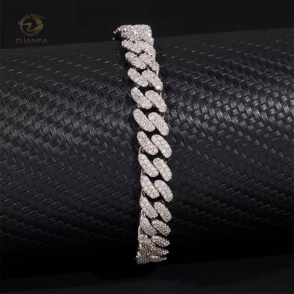Pass Diamond Tester Best Selling 925 Sterling Silver Hip Hop Two Row Moissanite 8mm Cuban Link Chain