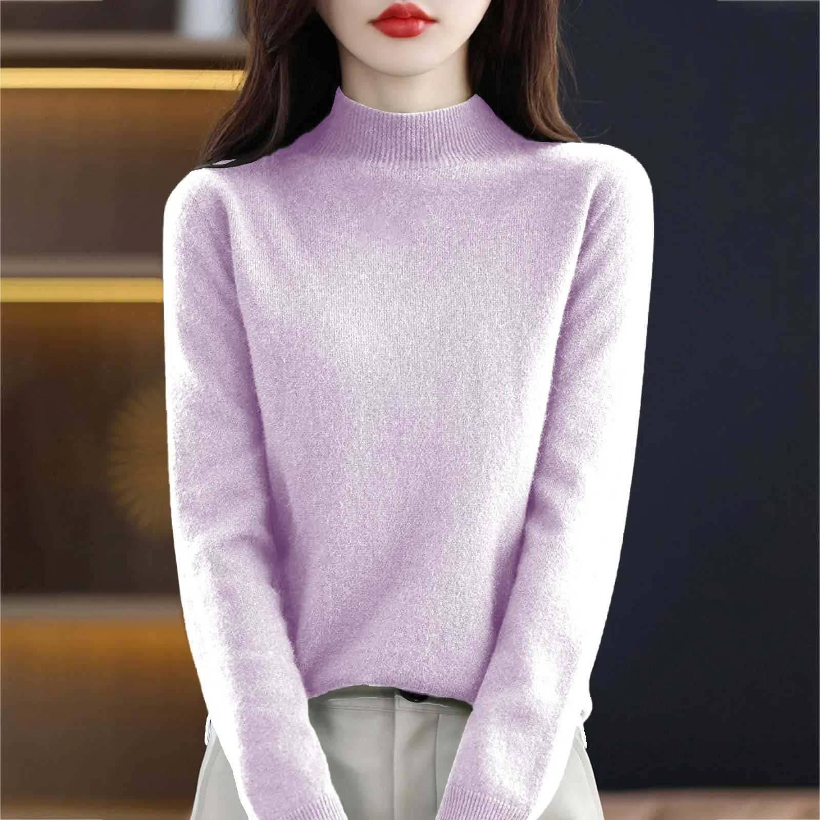 100 Pure Wool HalfNeck Pullover In Autumn And Winter New Cashmere Sweater WomenS Casual Knit Top Warm Jumper Tops 17 Colors Z250905