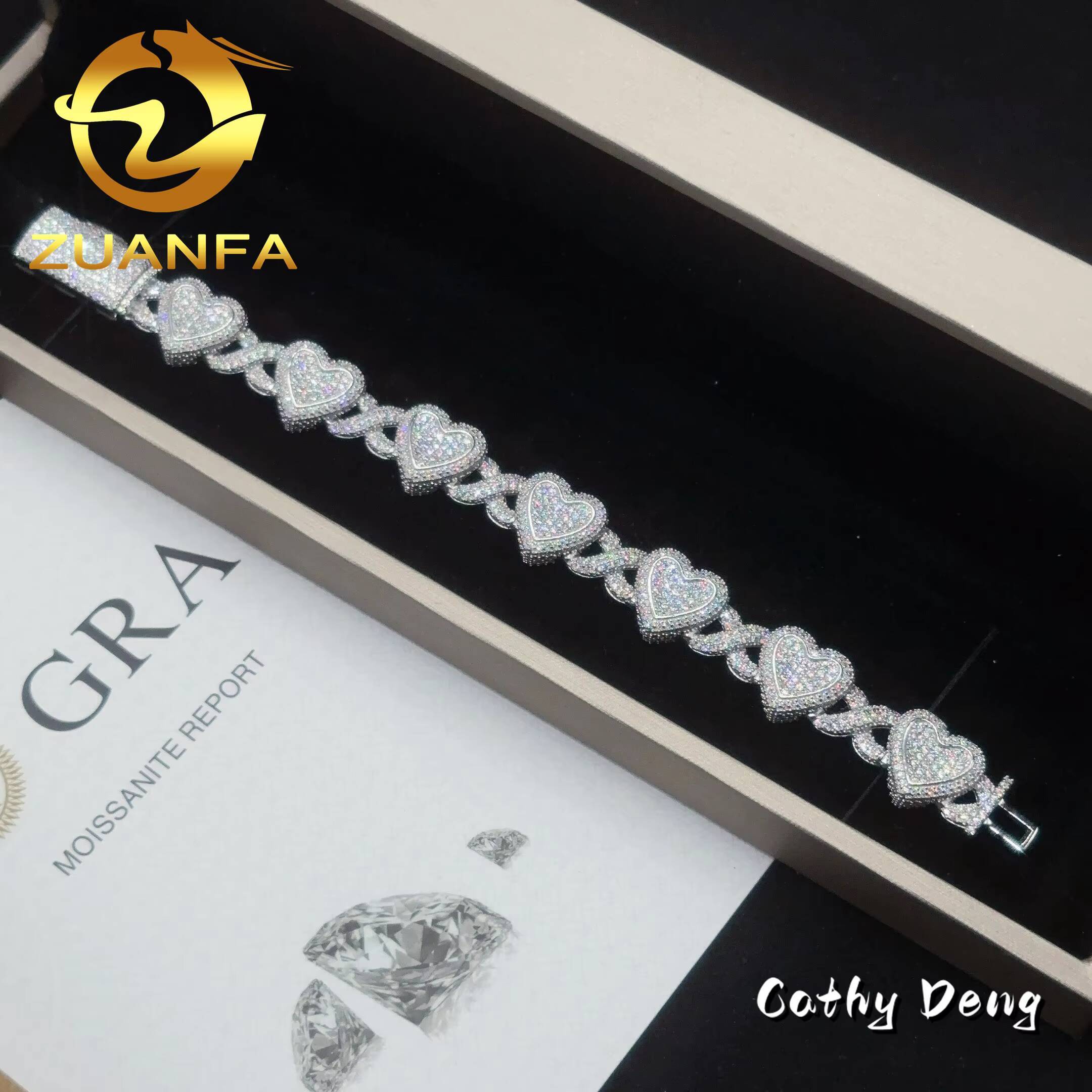 Fashion Men and Women Moissanite Cuban Link Bracelet 925 Silver Iced Out Heart Shape Hiphop Bracelet Best Gift