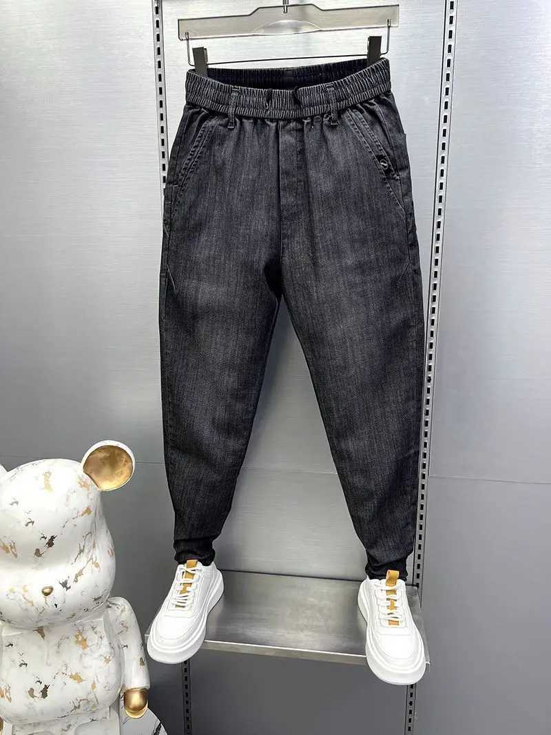 New Mens Casual Jeans with Drawstring and Cuffs Spring Autumn New Trendy Korean Style Denim Pants Baggy Luxury Brand Jeans W250905
