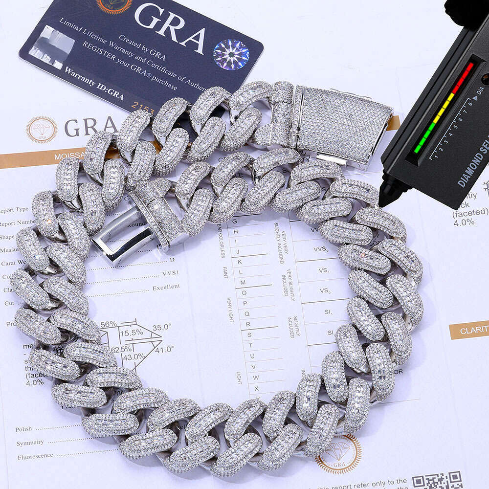 Factory Wholesale Fine Jewelry 29mm Moissanite Sterling Sier Women Men HipHop Cuban Link Chain Necklace