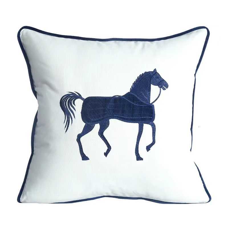 Luxury White case Cotton European Embroidered Cushion Cover Horse Square for Bedroom Sofa Home Decor Y250905