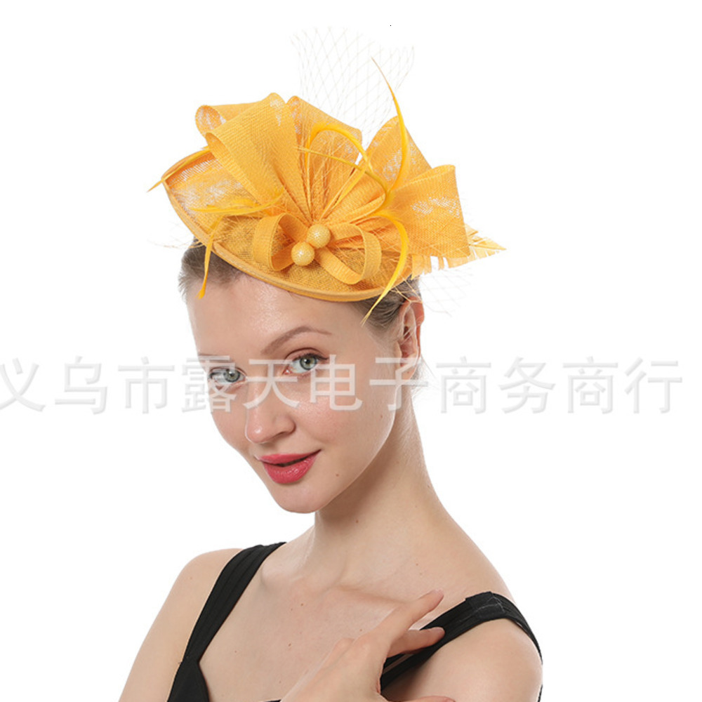 FS Wedding Church Red Hats Fascinators For Woman With Feather Veil Cocktail Party Headdress Lady Elegant Cap 240808CJ