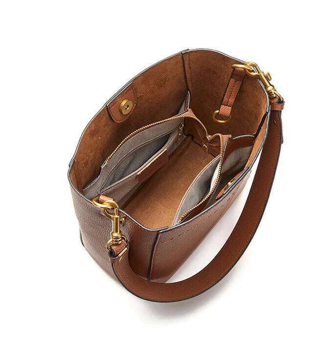 2025 Spring/Summer New Top Layer Cowhide Vintage Leather Women's Bag, Large-Capacity Bucket Versatile Shoulder Crossbody Bag