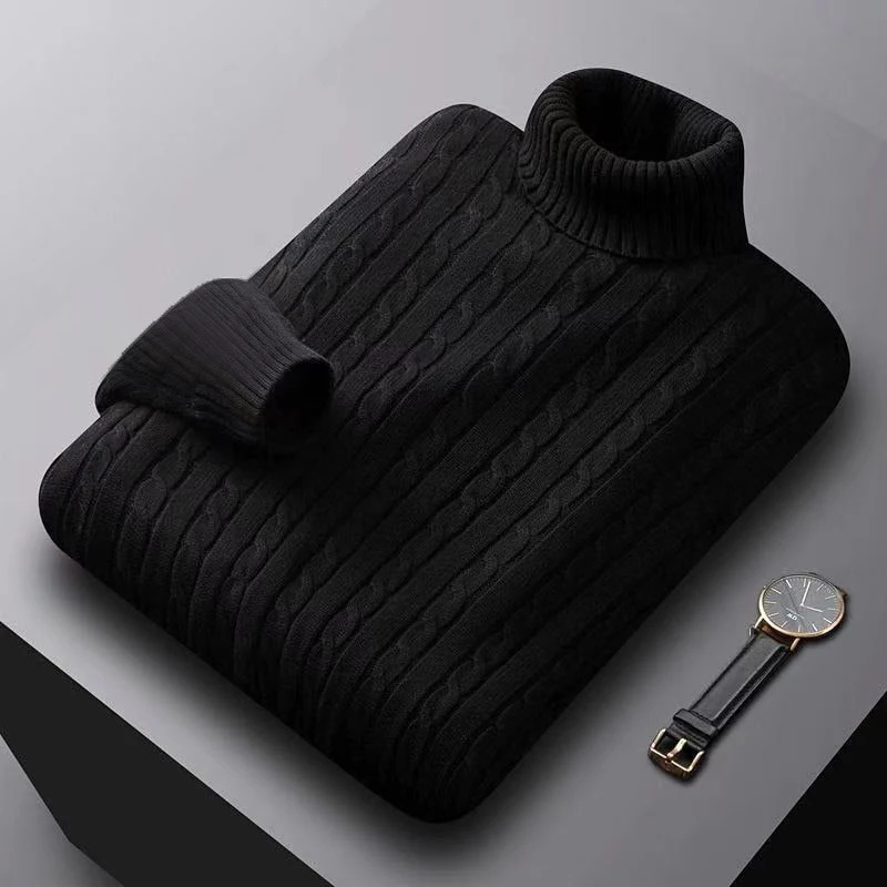 AutumnTurtleneck Knitted Sweater Outdoor Solid Color Pullover Streetwear Winter Warm Lightweight Basic twist sweaters men 250905