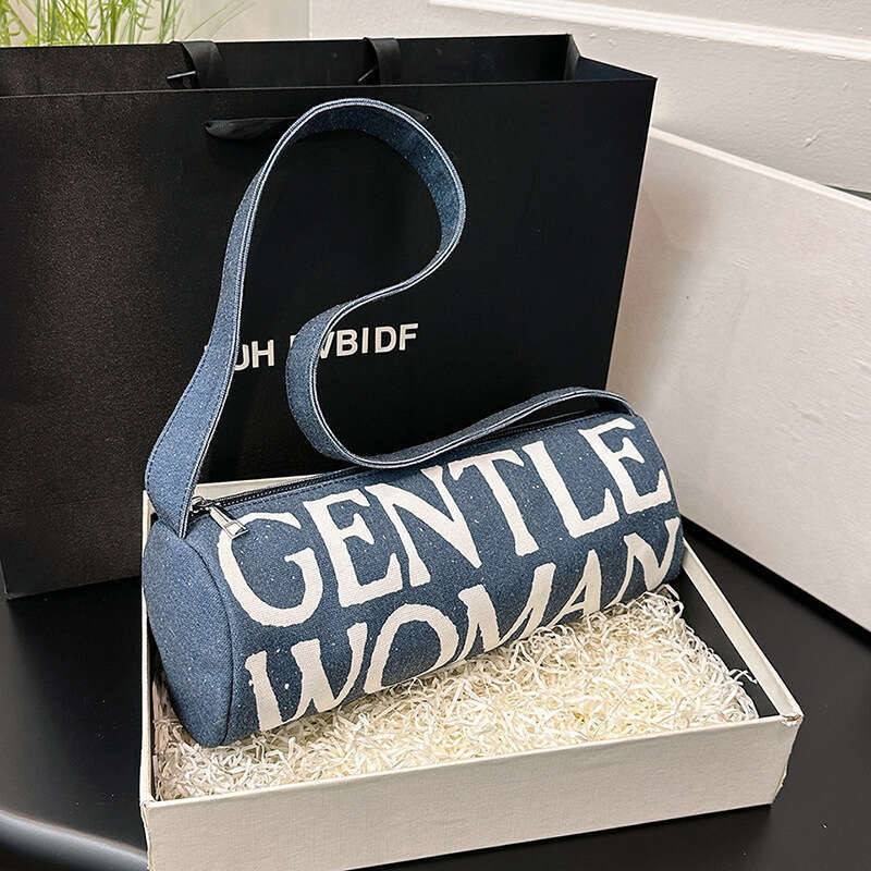 Gentle Designer Bags Woman Textured Letter Cylinder 2025 New Pen Holder Canvas Casual Colorful Shoulder Bag