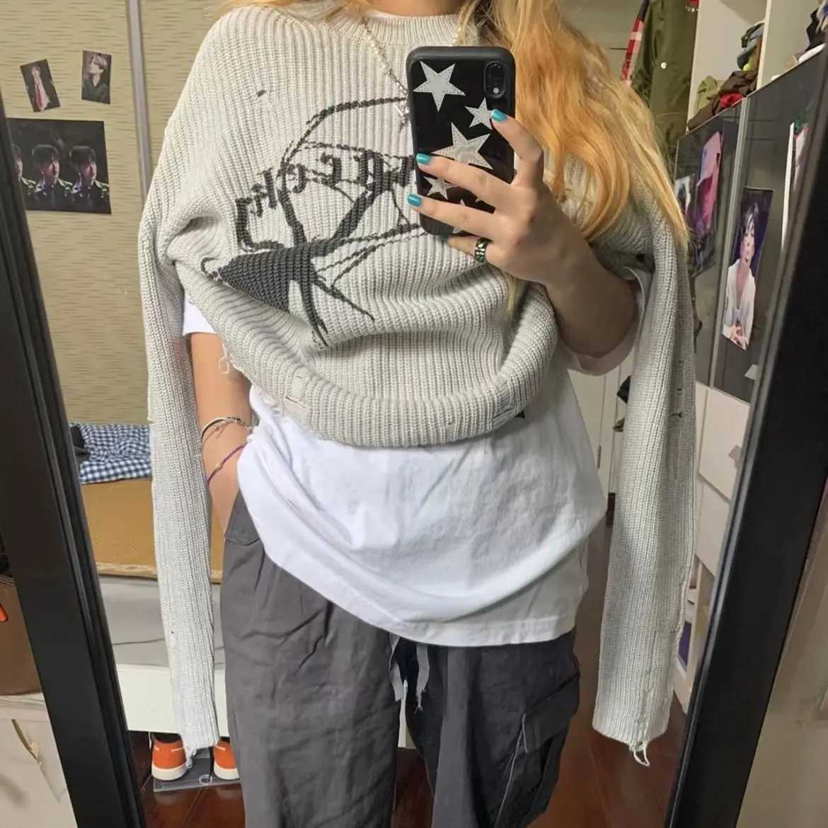 Dark wind autumn and winter new street personality hipster sweater Joker sweater ladies pullover Z250905