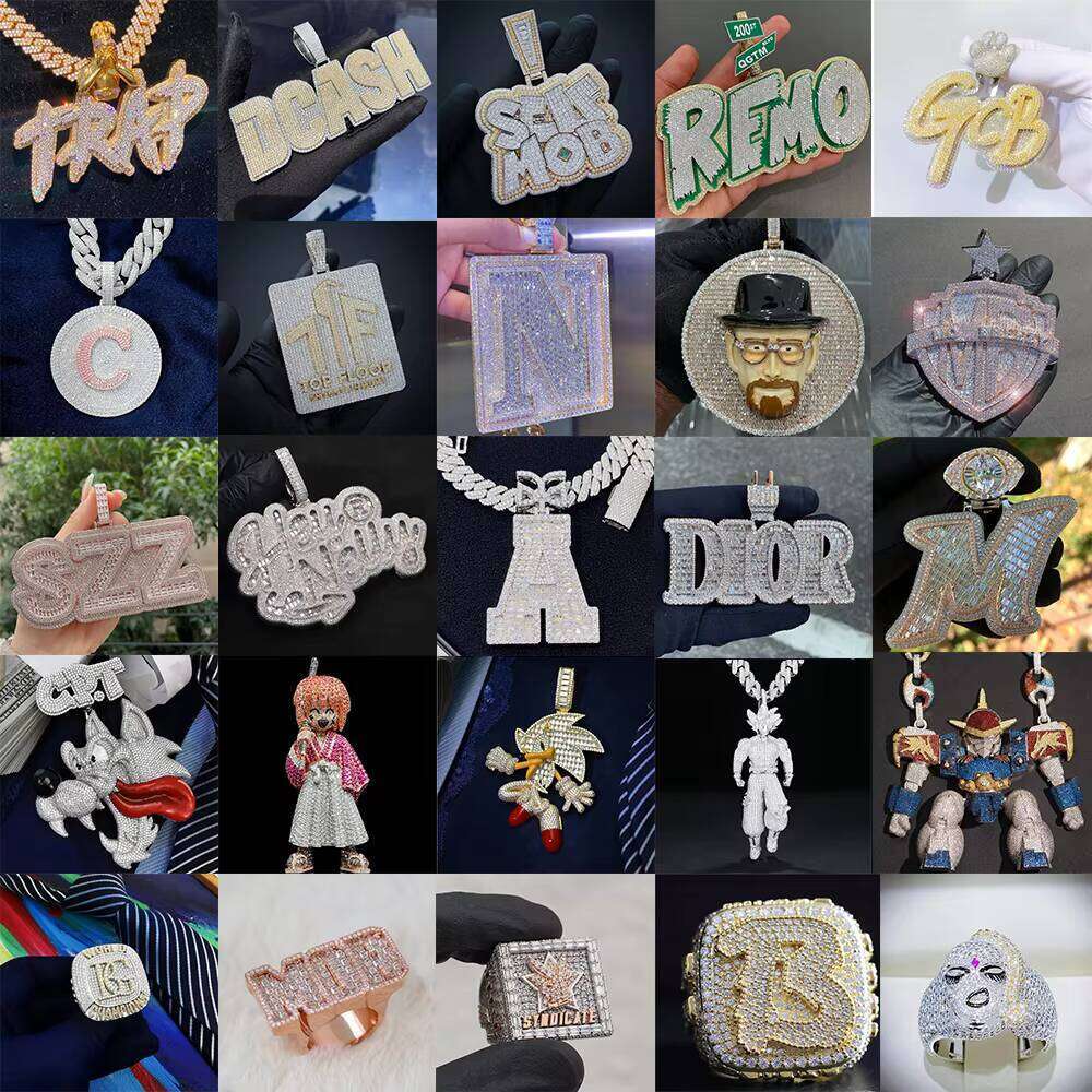 Hip Hop Jewelry Mens Iced Out Custom Letter Sterling Sier VVS Moissanite Dia Number Name Initial Pendant