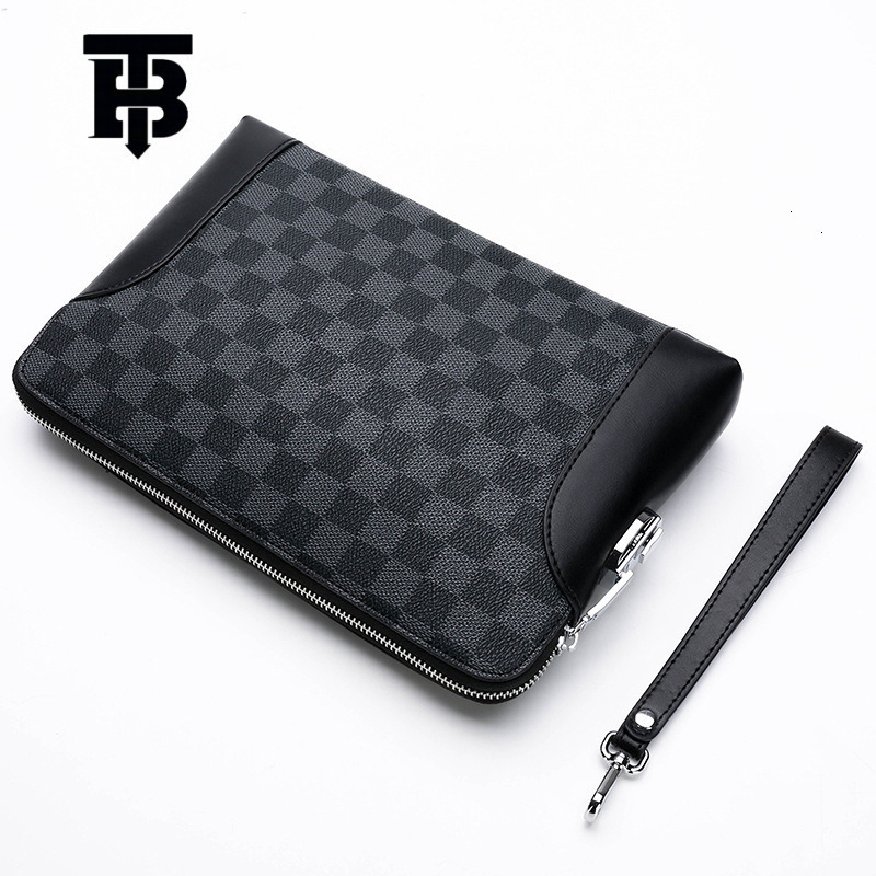 Free Shipping Designer Luxury Men's Handbag New Fashion Grid Password Lock Anti-theft Large Capacity Mobile Phone Bag Business Handheld Bag Walle