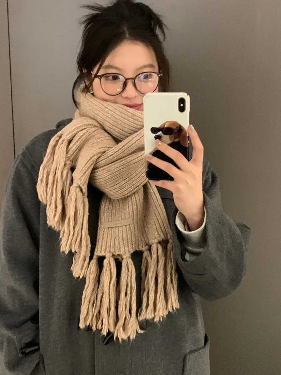 Woolen Knitted Scarf For Women Versatile Autumn And Winter Korean Version Of A Warm Scarf That Can Be Used As A Shl And A NeckXJ250905