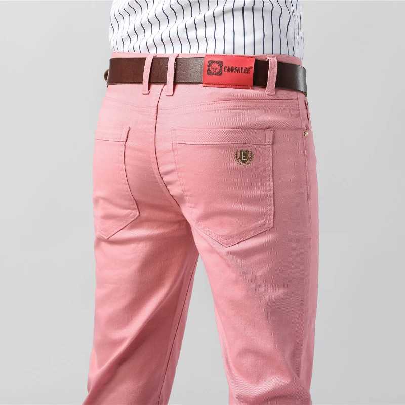 Mens Stretch Skinny Jeans Classic Style Business Fashion Pink Red Yellow Stretch Slim Fit Straight Denim Trousers Male Brand W250905