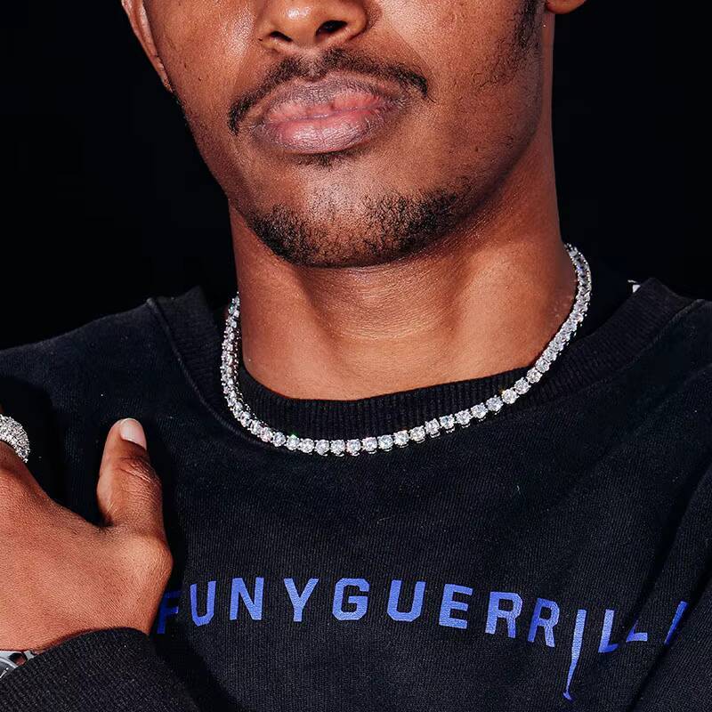 Provence Mens Diamond Tennis Chain 3mm6mm Mens Bracelet Necklace 10k White Gold Finish Full Diamond Cut Prong Setting