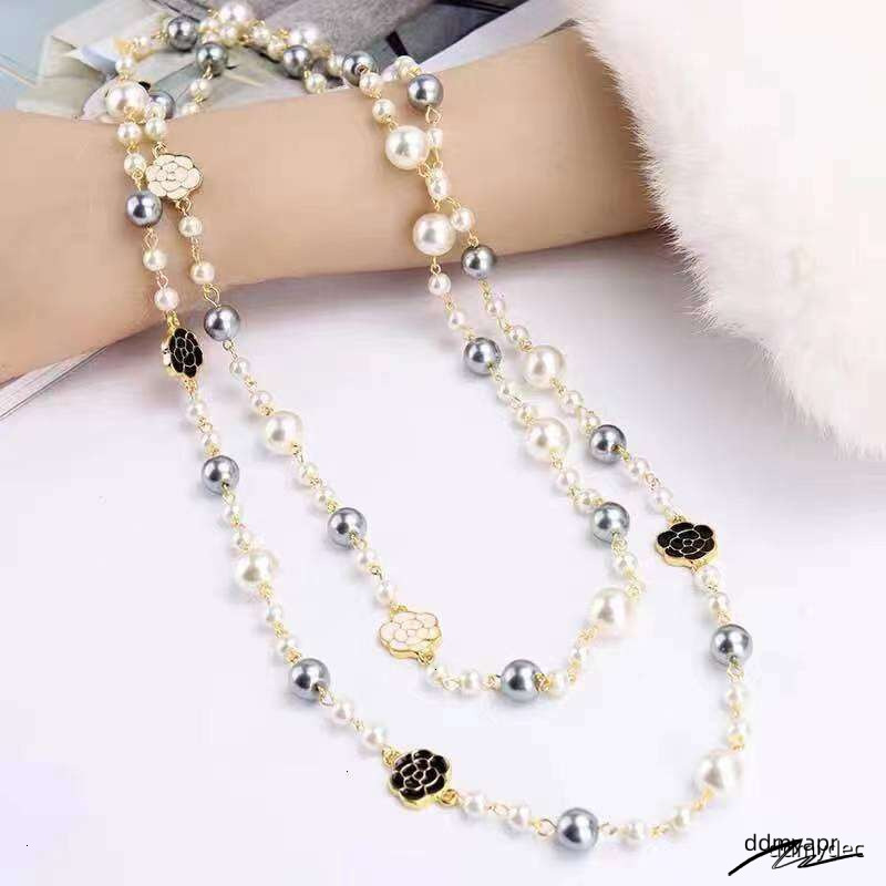 Nk-123 Oil Drip ddmydec Rose Flower Style Pearl Layerable Long Sweater Chain Necklace Jewelry Wholesale ddmydec