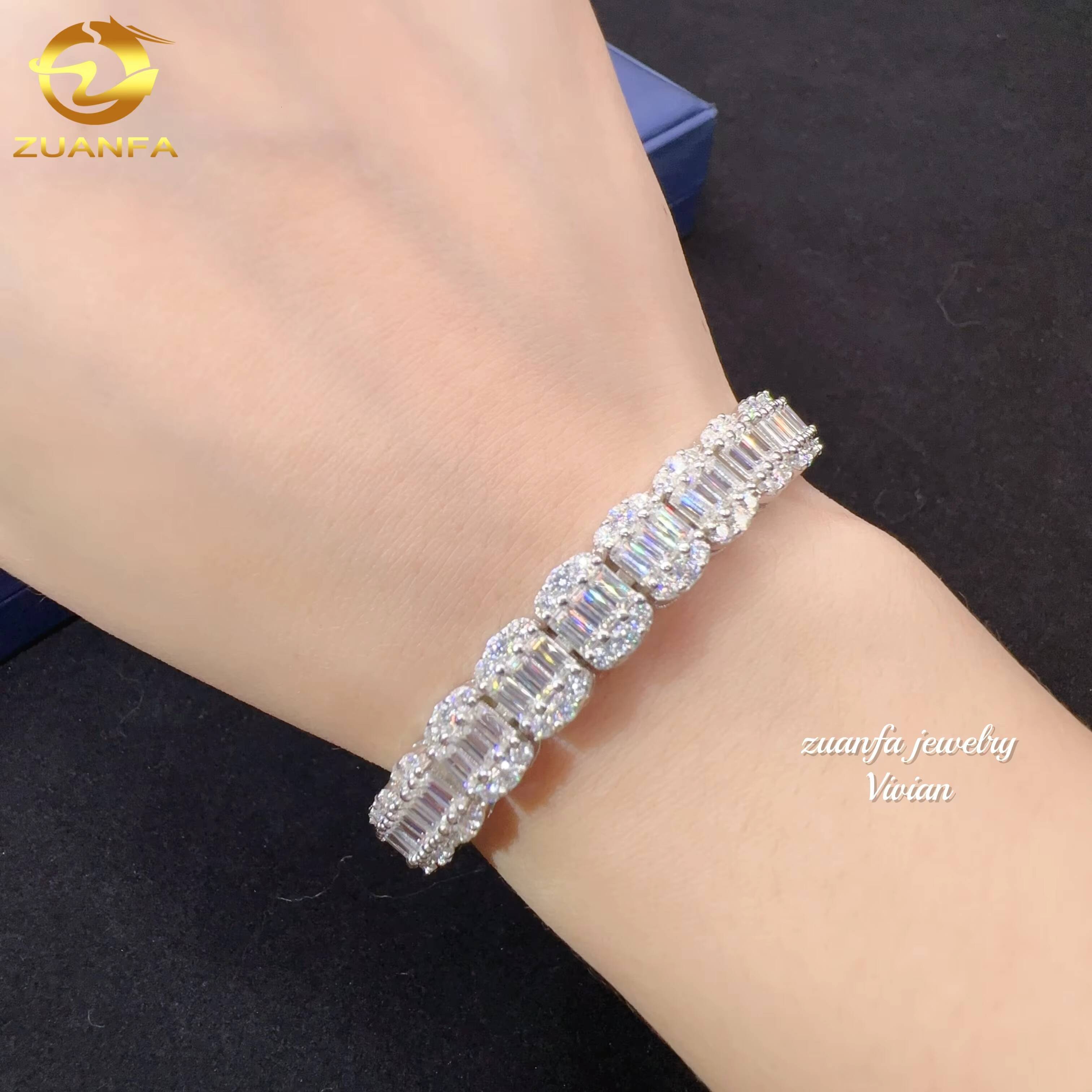 Lab Diamond Hip Hop Iced Out Fashion Fine Jewelry Sterling Silver 925 Vvs Moissanite Jewelry Cuban Link Chain Bracelet Men
